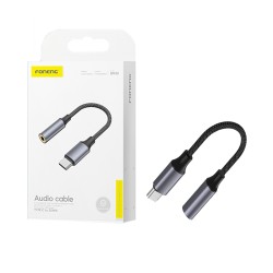 Cabo de Áudio Adaptador Metálico Foneng BM30 3.5mm Fêmea para Tipo C 14cm Preto
